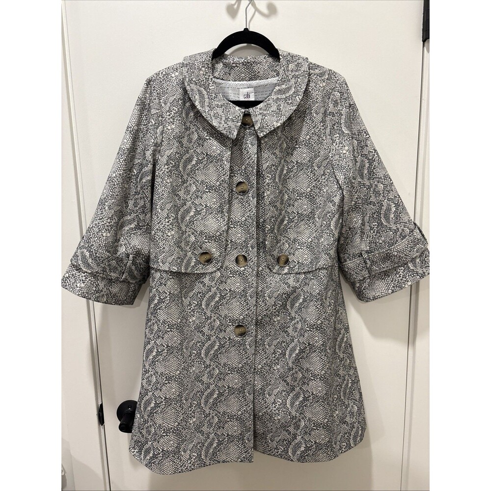 CAbi Camille Gray Snakeskin Print Long Jacket Car Coat Size M Style 3134